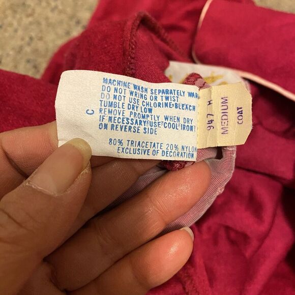 Vintage 90s Katz USA Sz M/XL Nightgown Flannel Robe Off Red Zip Up Embroidered - Picture 6 of 10